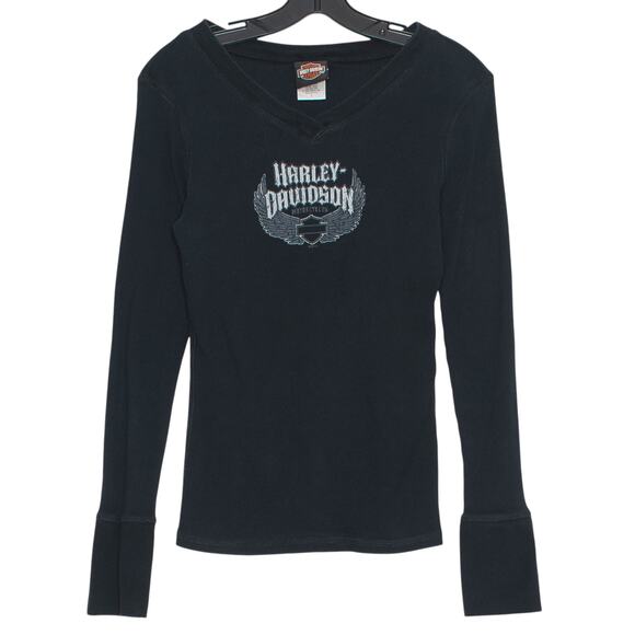 Harley-Davidson Tops - Harley Davidson Top Y2K Grunge Biker Rockabilly Retro 90s Ribbed Black Large